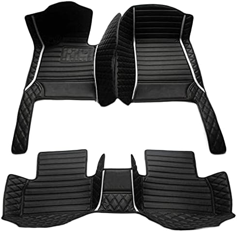 Custom Making Car Floor Mats for 95% Sedan SUV Sports Car Full Coverage Cute Men Women Pads Protection Non-Slip Leather Floor Liners (Black White Strips)