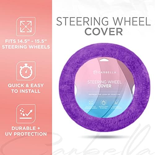 Carbella Aspen Purple Fuzzy Steering Wheel Cover for Women ‚Äì Cute and Stylish Fluffy Fur Steering Wheel Cover for Cars Trucks Vans SUVs, Universal Fit for Wheel Sizes 14.5 to 15.5 inches