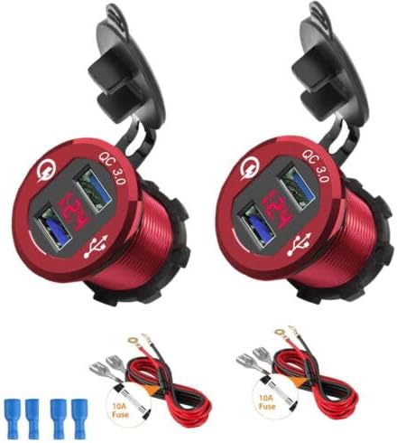 2 Sets Aluminum Dual USB Port Car Cigarette Lighter Socket LED Voltmeter 12-24V (Red)