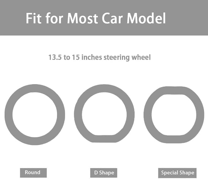 Grey Car Steering Wheel Cover: Universal 13.5 to 15 inches Silicone Steering Cover Compatible with Most Car Models Fit for Round Shpe D Shape