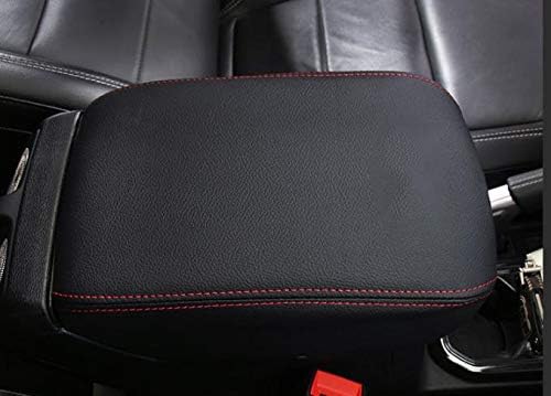 Nicebee Leather Center Console Armrest Cushion Pad Guard Cover for Jeep Wrangler JL 2018+ (Black/Red Line)