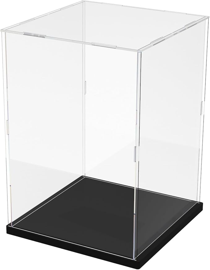 Choowin Acrylic Display Case for Lego Cat 21349, R2D2 75308, Transformers Soundwave 10358, Thickened Clear Acrylic Display Cases for Collectibles, Assemble Dustproof Display Box (Black)