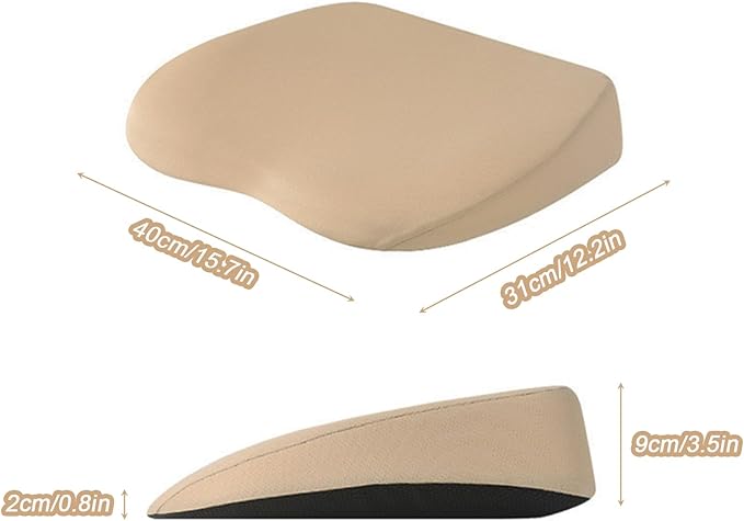 2 in 1 Wedge Car Cushions or Lumbar Support for Driving - 3.5 Inches Soft Memory Foam Driver Seat Cushion for Car Truck - Comfort Coccyx Cushion for Tailbone & Back Pain Relief, Brown
