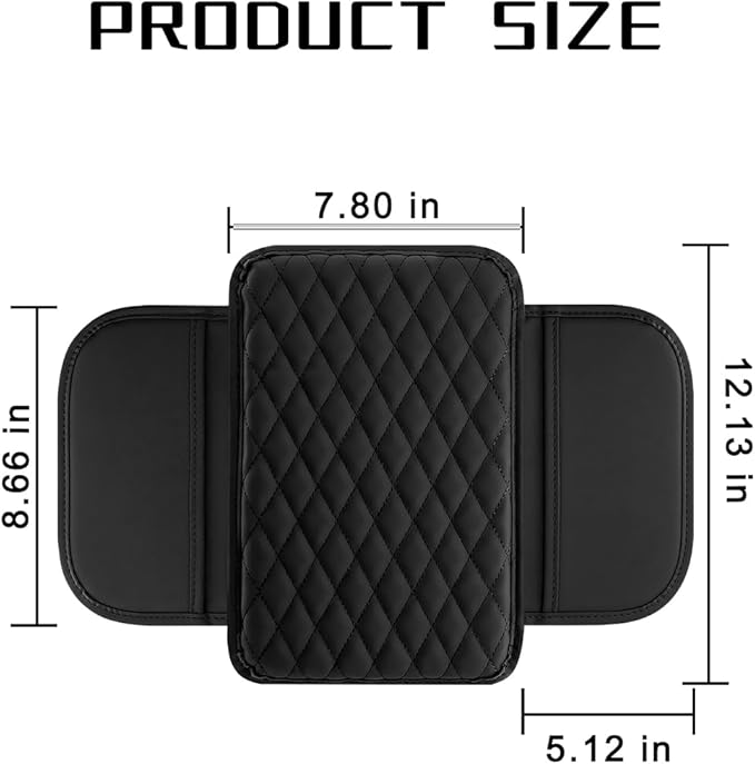 Mandark Car Center Console Cover, Microfiber Leather Vehicle Armrest Protector Cushion with 2 Storage Bags, Auto Interior Arm Rest Seat Box Pad Accessories, Universal for SUV, Sedan, Truck (Black)