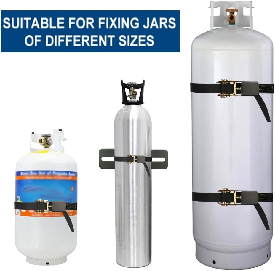 Propane Tank Holder ，Cylinder Wall Mounted Brackets, Ratchet Straps（6.6ft ）, Steel Gas Cylinder Holder, Heavy Duty Gas Cylinder Holder Wall-Mounted Bracket。 (black 1)