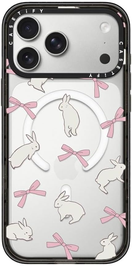 CASETiFY Impact iPhone 17 Pro Max Case [Slim/Compatible with Magsafe / 8.2 ft. 4X Military Grade Drop Protection] - Rabbit Ribbon - Clear Black