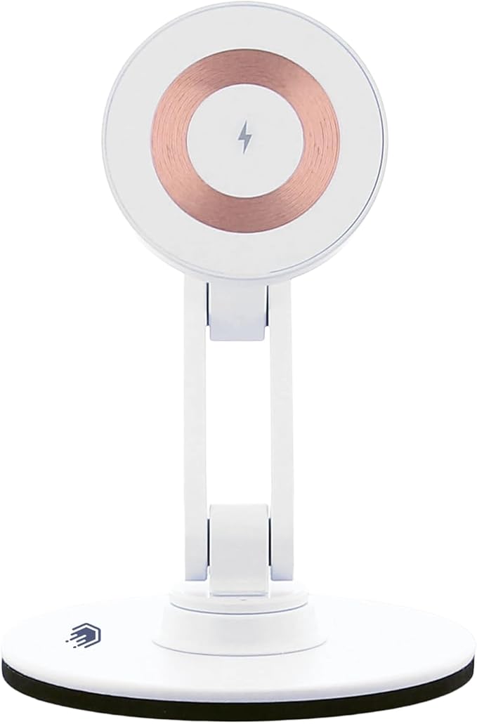 ClikDock Cell Phone Magnetic Wireless Charger Stand, 360° Spin, Aluminum Construction, Compatible with MagSafe Phones for iPhone & Andriod (White)