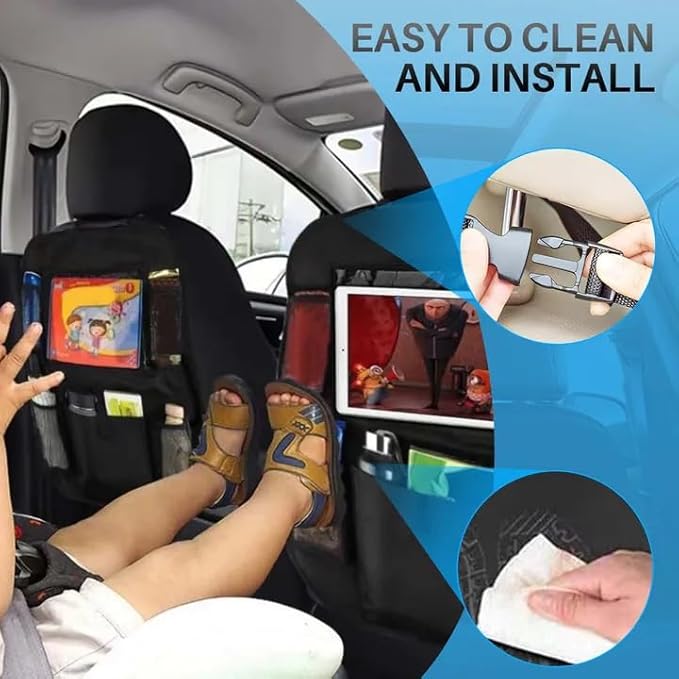 2 PCS Backseat Car Organizer With Clear 10" Tablet Holder And 10 Storage Pockets, Seat Back Protector, Car Organizer Back Seat for Family Road Trip Essentials Travel