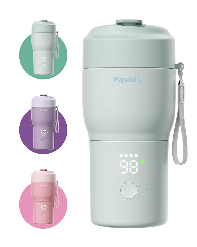 Papablic Pro Portable Bottle Warmer for Travel – 2.5 Min Fast Heating, Built-in Sterilizer, 5 Temp Settings, Baby Milk & Formula Warmer On the Go, Long Battery, Smart Keep Warm, Mint Green