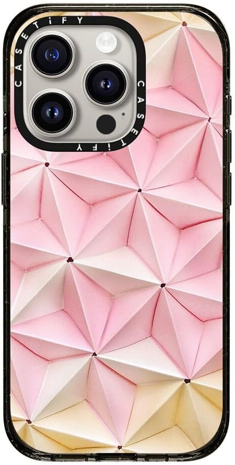 CASETiFY Impact iPhone 15 Pro Case [Slim/Compatible with Magsafe / 8.2 ft. 4X Military Grade Drop Protection] - Origami in Pastel Pink by Coco Sato - Clear Black