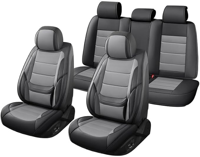 Car Seat Covers Custom Fit for Chevrolet/Chevy Cobalt 2004-2010 , Premium Faux Leather Waterproof Car Seat Protectors with Lumbar Support, Breathable Anti-Slip Easy to install(Black&Gray,Full set)