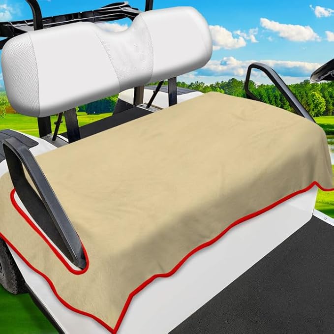 Golf Cart Seat Covers, Breathable Golf Cart Seat Towel Blanket, Keeps Seats Dry & Comfortable in All Weather, Universal 51"x30" for EZGO, Yamaha, Club Car and More 2/4-seats Cart, Khaki
