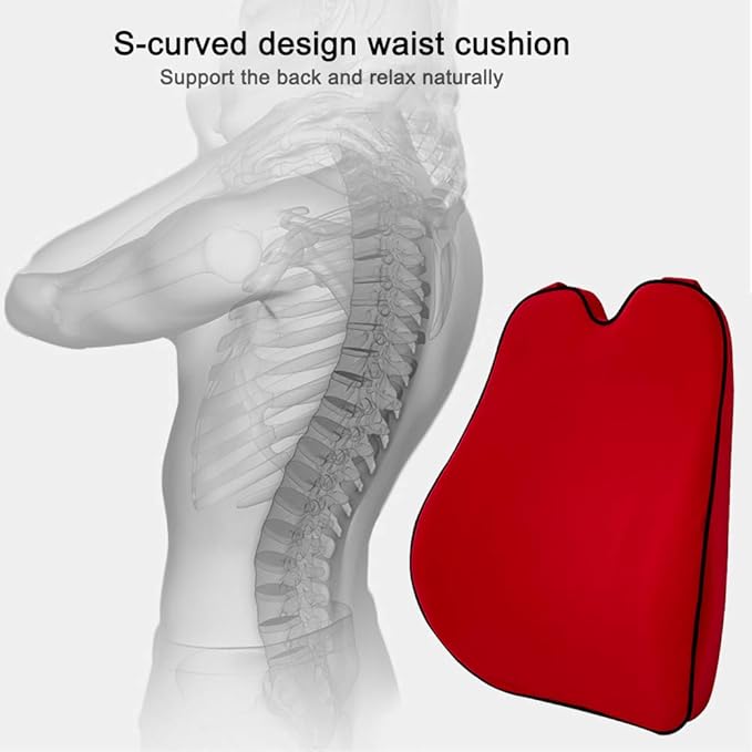 Car Lumbar Support Back Cushion Memory Foam Universal Fit Major Car Seat with Back Pain Relief for Car Office Home 1PCS Red