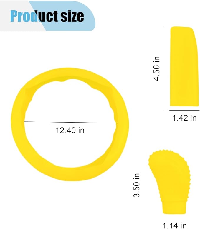 3PCS Silicone Car Steering Wheel Cover Set - Includes Car Handbrake Cover & Gear Shift Cover & Anti-Slip Steering Wheel Protector, Universal Auto Interior Decoration for Most Cars (Yellow)