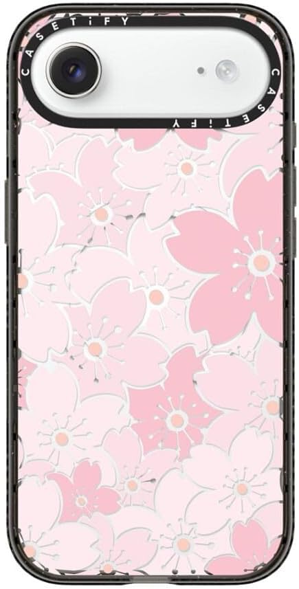 CASETiFY Impact iPhone Air Case [Slim/Compatible with Magsafe / 8.2 ft. 4X Military Grade Drop Protection] - Pink Sakura Bloom - Clear Black