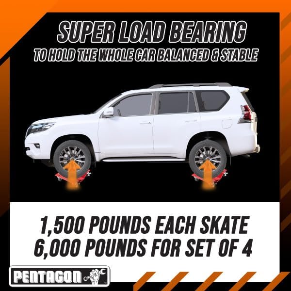 Car Wheel Dolly Set of 4 - 16x12” Heavy Duty Antiskid Car Dolly Tire Skates with 6000lb Capacity - 360 Degree Rotatable Wheel Dollies for Cars, Trucks, Trailers, Motorcycles or Boats by Pentagon Tools