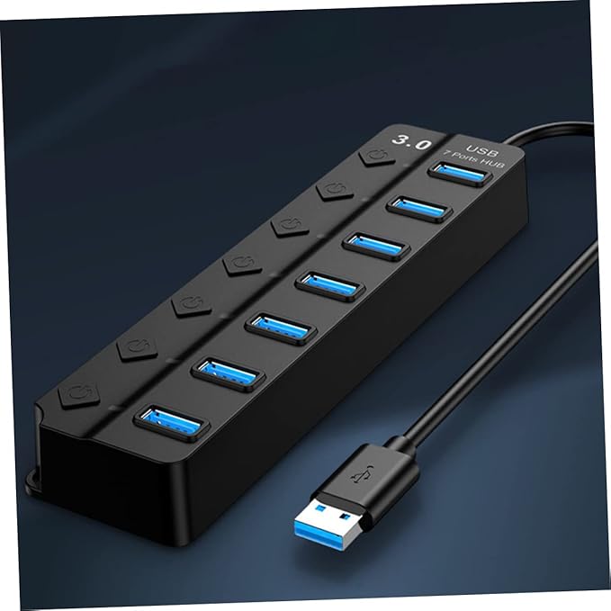 OSALADI USB Hub Individual Off Port USB Splitter for Laptop and Computer High-Speed Data Transfer Led Indicator Thick Core Cable for Power Supply