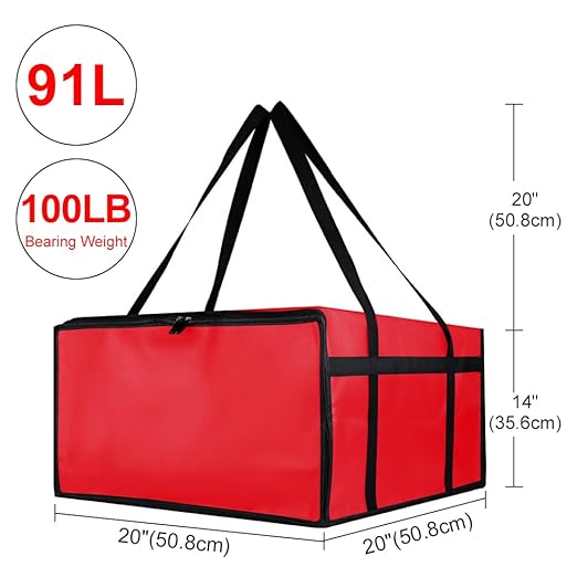 CIVJET Insulated Pizza Delivery Bag for Carry Hot, 20" x 20" x 14" Carrier Warmer, Insulated Food Delivery Bag, Insulated Grocery Cooler Bags for Catering/Doordash, Commercial Food Warmers（Red, 1Pk）