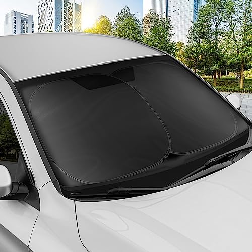 BDK 2PC Metallic Black Car Window Sun Shade Auto Shade for Windshield Visor, Block UV Reflect Heat to Keep Your Car SUV Truck, 31.75" x 28.75"