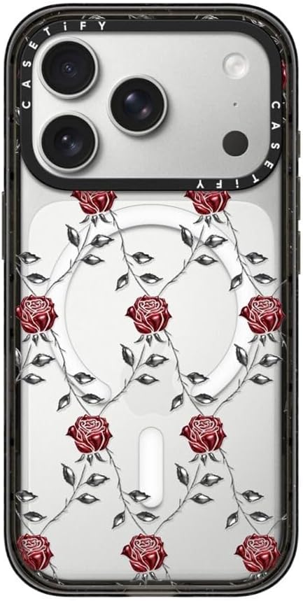 CASETiFY Impact iPhone 17 Pro Case [Slim/Compatible with Magsafe / 8.2 ft. 4X Military Grade Drop Protection] - Metallic Rose - Clear Black