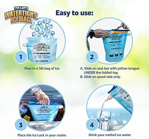 Large Leakproof Ice Bag. Reusable Ice Pack for Cooler - Long Lasting Instant Cooler Ice Packs - Drop in Cubed Ice to Make Cold, Dry Freezer Packs for Coolers - Drink Your Ice When It Melts