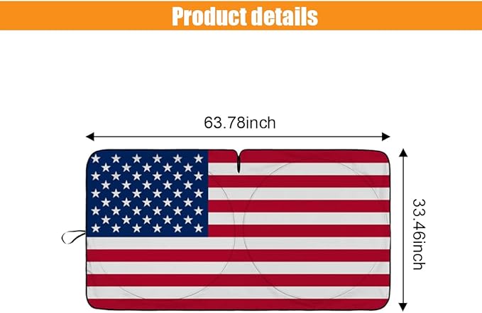 American Flag Car Windshield Sun Shade, Foldable Car Front Window Sunshade for Car SUV Truck, Auto Interior Sun Protection Cover, Blocks UV Rays & Keeps Your Vehicle Cool (USA Original Flag, Large)