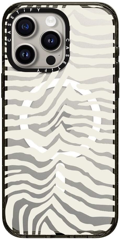 CASETiFY Impact Case for iPhone 15 Pro Max [8.2ft 4X Military Grade Drop Protection/Compatible with Magsafe] - Zebra Stripe - Clear Black