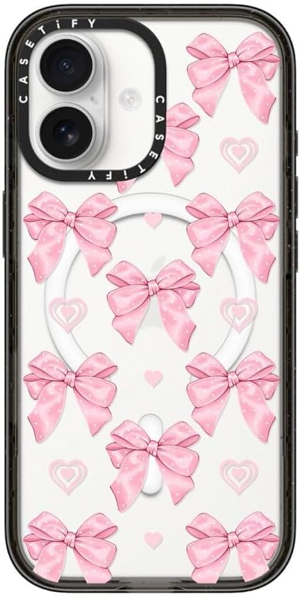 CASETiFY Impact iPhone 17 Case [Slim/Compatible with Magsafe / 8.2 ft. 4X Military Grade Drop Protection] - Pink Bows - Clear Black