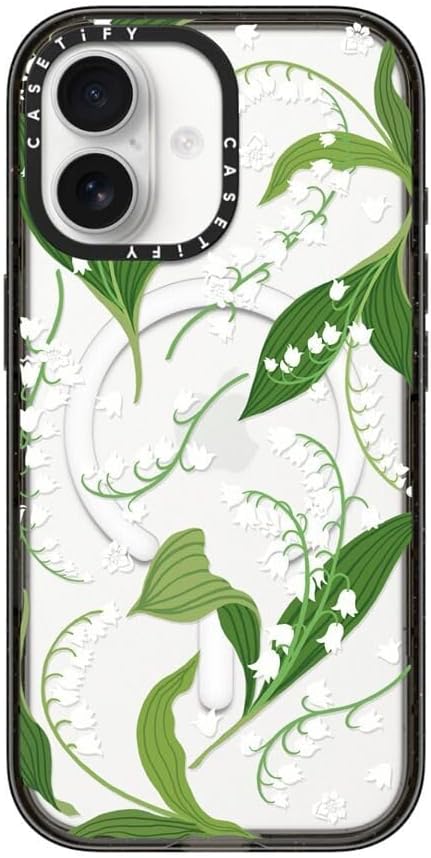 CASETiFY Impact iPhone 17 Case [Slim/Compatible with Magsafe / 8.2 ft. 4X Military Grade Drop Protection] - Lily of The Valley - Clear Black