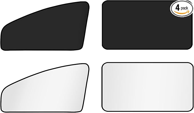 XCBYT Car Window Shades for Side Windows, 4 Pack Universal Sun Shades with Reflective Silver & Black Privacy Layer, UV Heat Blocker Car Curtains for Camping, Travel & Privacy (Silver)