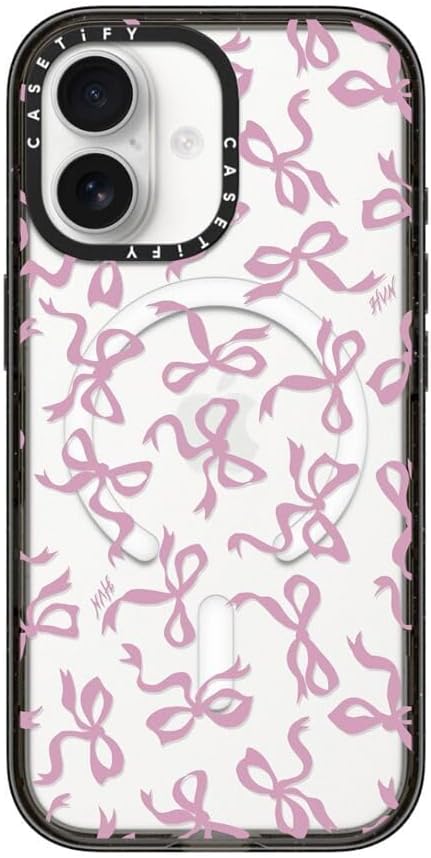 CASETiFY Impact iPhone 17 Case [Slim/Compatible with Magsafe / 8.2 ft. 4X Military Grade Drop Protection] - Bows - Clear Black