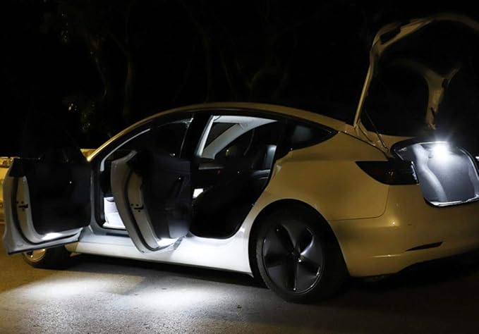iJDMTOY 4-pack 3W High Power Xenon White Full LED Interior Lighting Kit Compatible With Tesla Model S 3 X Replace OEM Footwell, Step Courtesy, Trunk Area, Glove Box Lamps, etc