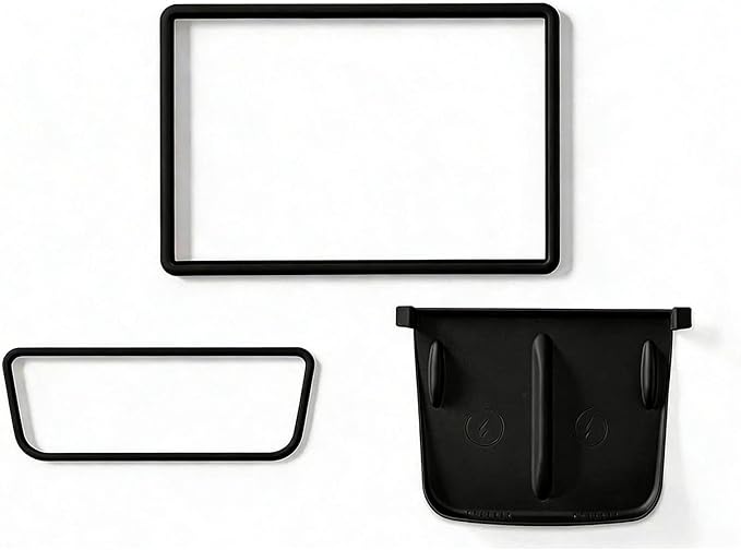 Farmogo Protector Trim Frame for Tesla Model 3 2021-2023 & Model Y 2020-2024 Accessories with Wireless Silicone Charging Mat, Screen Edge Frame and Rearview Mirror Protector Frame (3 PCS Black)