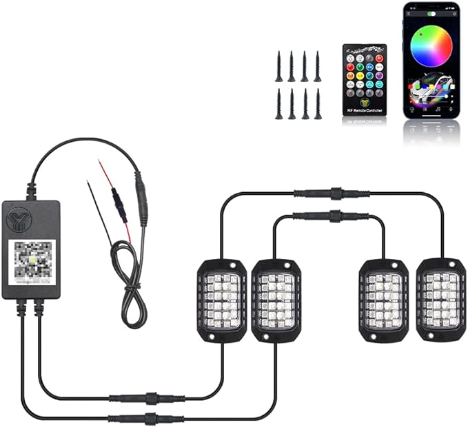 RGB LED Rock Lights Kit, 4 pods Underglow Multicolor Neon Light Pod with Bluetooth App Control Flashing Music Mode Wheel Well Light for Truck ATV UTV RZR SUV