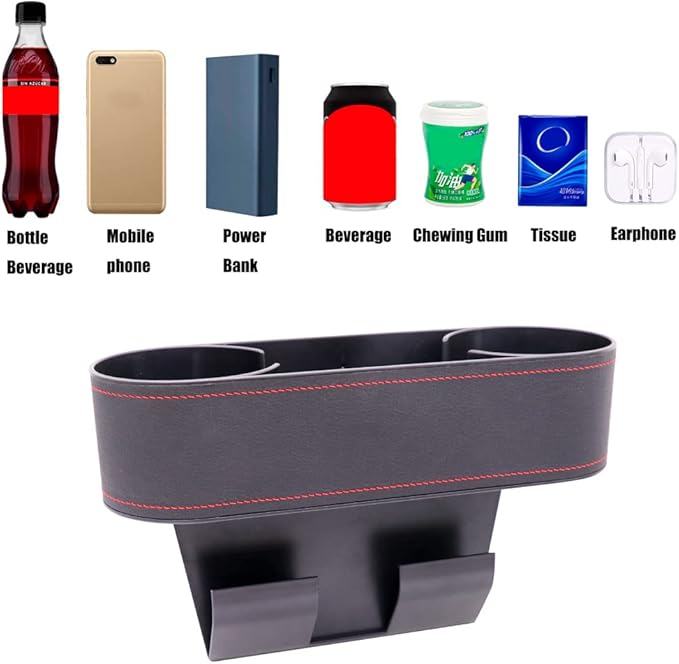 Car Cup Holder Seat Gap Organizer, Multifunctional Cup Drink Holders with PU Leather Cover,Side Insert Center Console Gap Filler Storage Box for Mug Bottle CellPhones Keys Coffee Coasters Cards