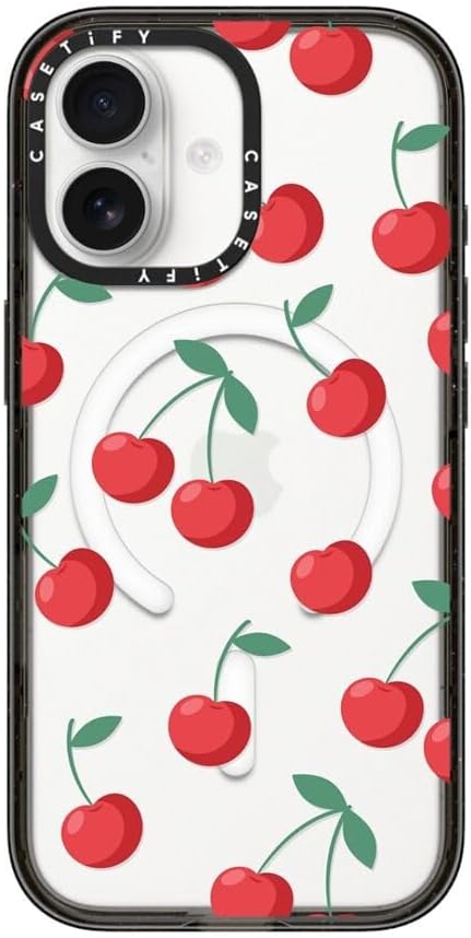 CASETiFY Impact iPhone 17 Case [Slim/Compatible with Magsafe / 8.2 ft. 4X Military Grade Drop Protection] - Cherries - Clear Black