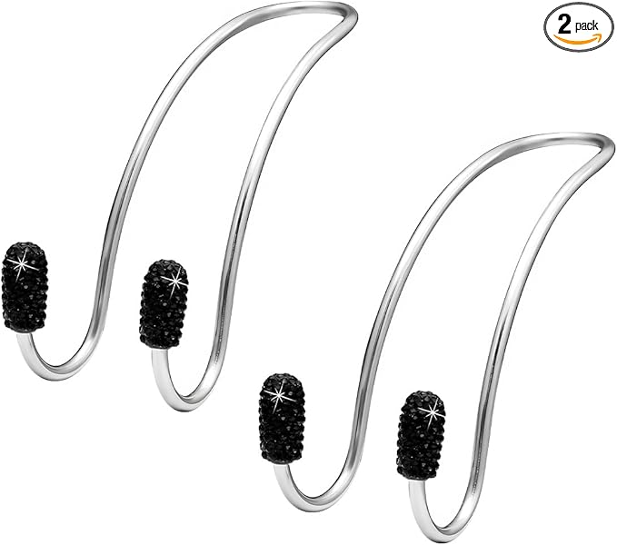 2PCS Car Headrest Hook, Bling Diamond Auto Hooks Stainless Steel Backseat Hangers, Universal Rhinestone Cute Seat Back Organizer Hanger for Purse Bag Clothes, Car Accessories (Black)