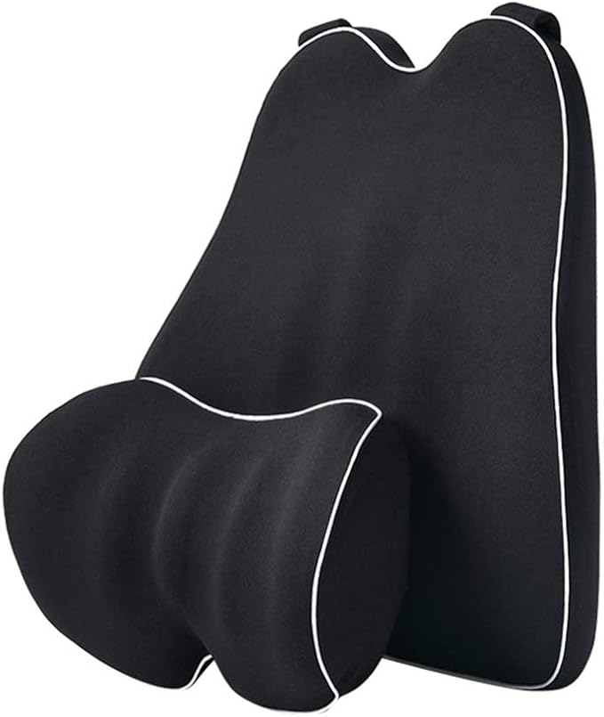 Car Lumbar Support Back Cushion & Headrest Neck Pillow Kit Cushion Memory Foam Universal Fit Major Car Seat with Back Pain Relief for Car Office Home 1PCS Black
