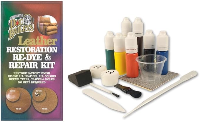 Doc Bailey’s Vinyl & Leather Restoration Re-Dye & Repair-A-Tear Kit - Easy, Effective, and Versatile Leather Repair Solution for Furniture, Jackets, Car Interiors and More