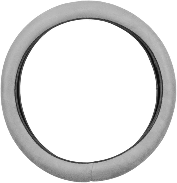 BDK Ergonomic Leather Grip Steering Wheel Cover - Soft Plush Memory Foam Grip for Standard Size Wheels 14.5-15 inch Gray
