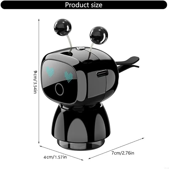 Robot Intelligent Aromatherapy Machine, Smart Cute Robot Car Air Freshener, Fine Spray/Fillable/Four-Gear Adjustment/Vibration Sensing/On-Off/Large Capacity Long-Lasting Fragrance/V3 (Black, Cologne)