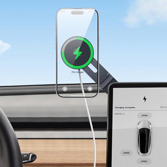 Tesla Phone Mount Charger: 15W Wireless Car Phone Holder for Tesla Model 3/Y Accessories 【 Strongest N52 Magnet + 360° Adjustable + Foldable Design】 Car Mount for Magsafe iPhone & Android