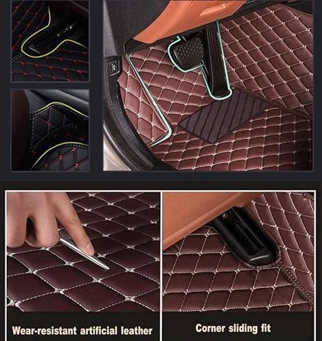Custom Floor Mats for Cars，Luxury Full Coverage All Weather Car Floor Mats，Leather Car Mat Set ， Floor Mats for 99% of Cars, Trucks & SUVs (Red Beige)