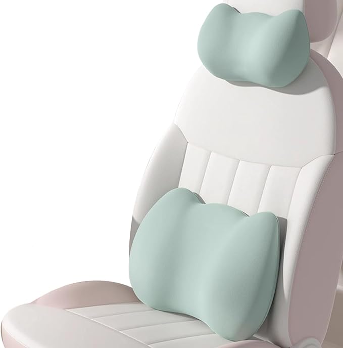 Lumbar Support Pillow for Car/Office Chair, Memory Foam Back Cushion for Car Seat, Lower Back Pillow Fits Most Cars, Trucks, with Adjustable Strap and Washable Cover, Back Pain Relief,Green