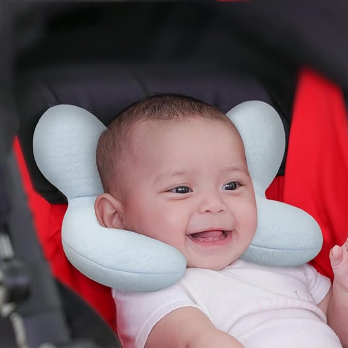 Upgraded Baby Head Support Pillow for Newborn Toddler, Soft Cotton Baby Travel Pillow for Car Seats and Strollers, Blue