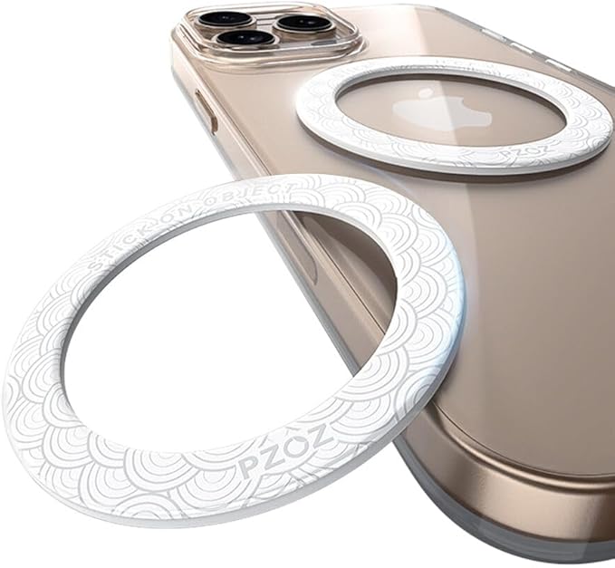 pzoz A/B Dual-Sided (1 Set) Magnetic Ring Sticker for MagSafe iPhone 16 Holder Phone Case Suction Cup Wireless Charger Car Mount Bathroom Kitchen, for iPhone 15 14 13 12 Pro Max, Samsung (White)