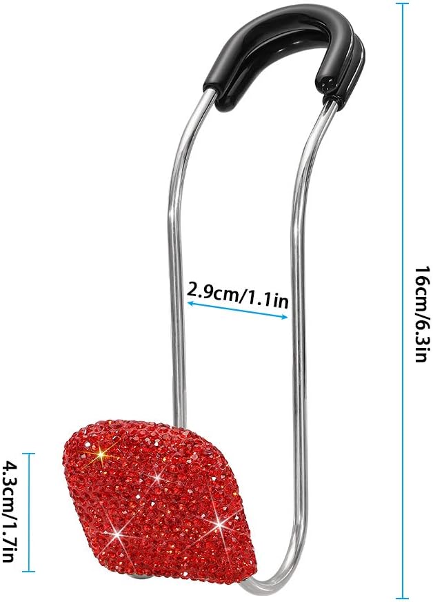 SAVORI Car Headrest Hooks Bling Car Accessories Rhinestones Universal Auto Back Seat Headrest Metal Hanger Organizer Vehicle Holder for Bag Purse Clothes Grocery 2PCS (Red)