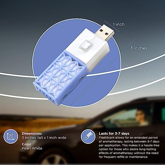 Belle Aroma® FlashScent™ USB Aromatherapy Bundle - for Car, Office, Home, and Travel - Includes 1 Serenity Blue Lavender Oil Diffuser Kit, 1 FlashScent Lavender Essential Oil, and 7 Refill Pads