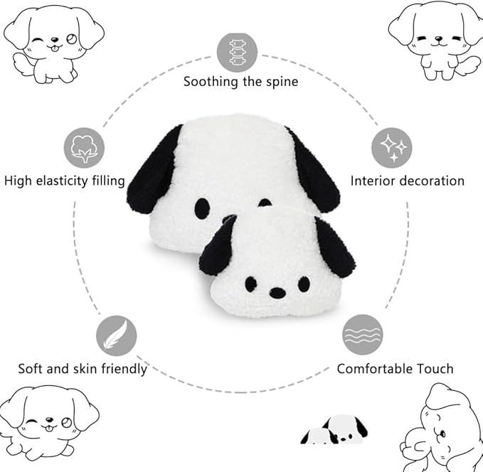 Set of 8 Car Headrest & Lumbar Support & Seat Cushion & Back Support Pillow Cute Black & White Dog Pattern Car Seat Pillow Comfortable & Durable Car Accessories Pillow for Long Sitting