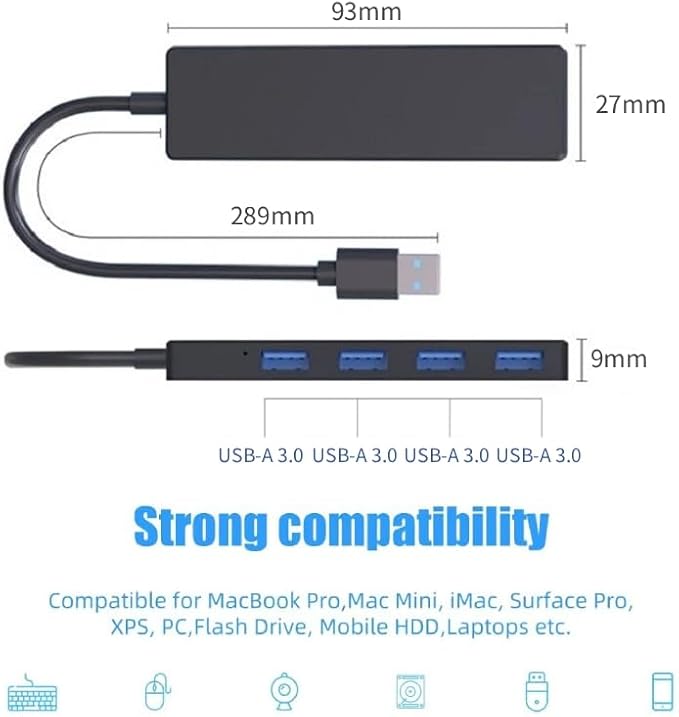 4 Port USB 3.0 Splitter USB Expander for Mouse, Keyboard, Flash Drive, U Disk, Printer, Laptop, Desktop PC, Xbox, PS5 Hub Splitter Portable